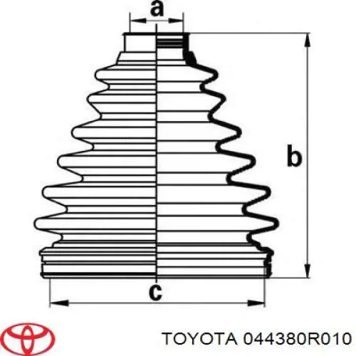 Do koszyka 044380R010 Toyota Osłony przegubów homokinetycznych półosi przedniej, zestaw
