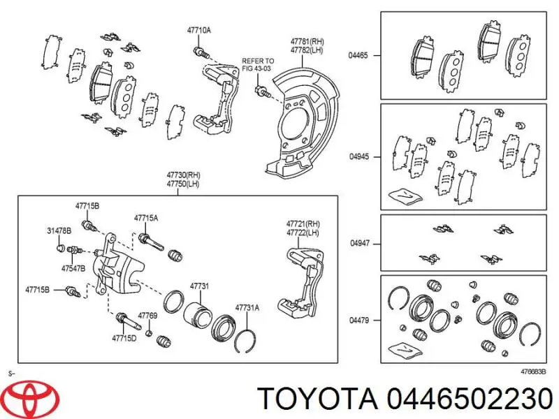 Do koszyka 0446502230 Toyota Klocki hamulcowe przednie tarczowe