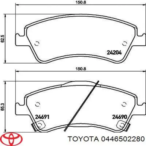 Klocki hamulcowe przednie tarczowe Toyota 0446502280 cena, od 28,39 USD