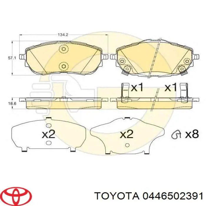 Do koszyka 0446502391 Toyota Klocki hamulcowe przednie tarczowe
