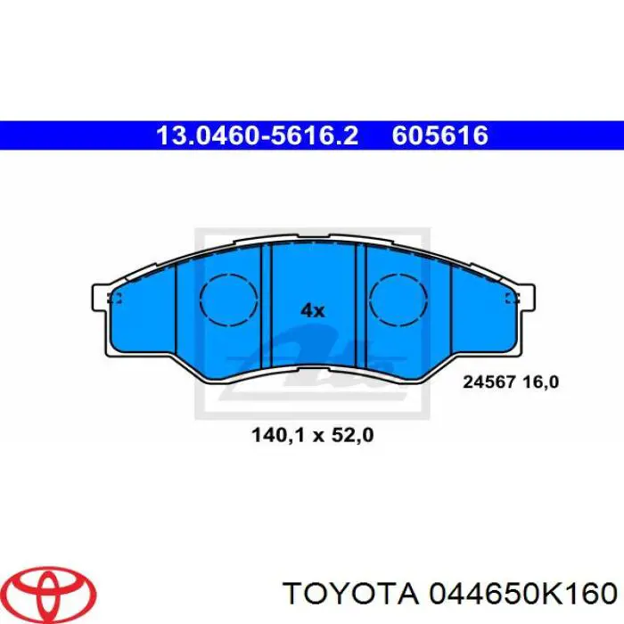 Klocki hamulcowe przednie tarczowe Toyota 044650K160 cena, od 23,49 USD