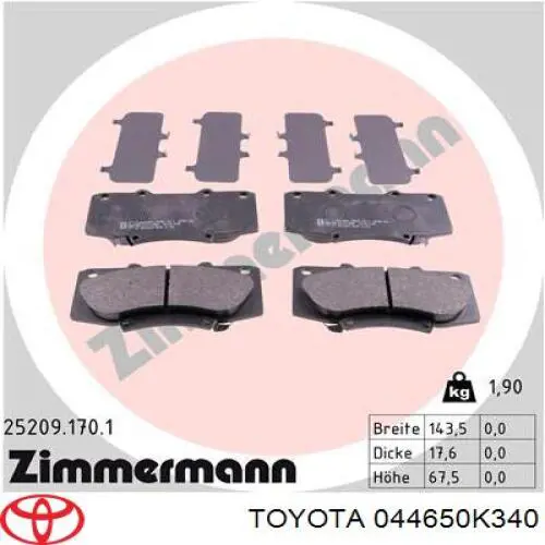 Klocki hamulcowe przednie tarczowe Toyota 044650K340 cena, od 30,42 USD