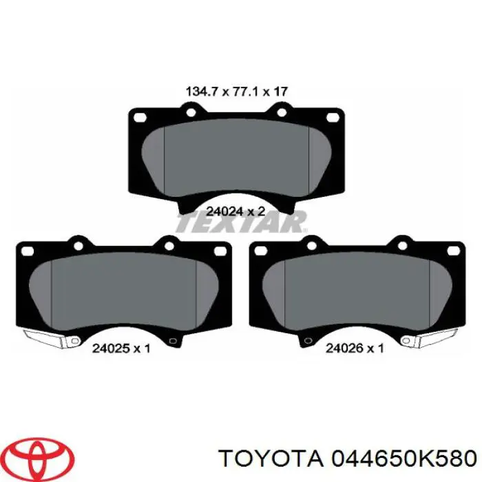Do koszyka 044650K580 Toyota Klocki hamulcowe przednie tarczowe