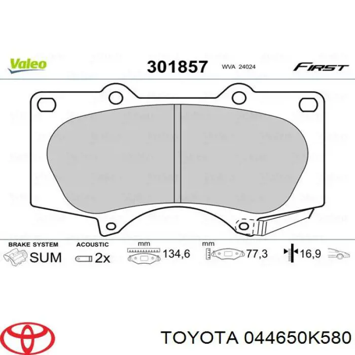 Klocki hamulcowe przednie tarczowe Toyota 044650K580