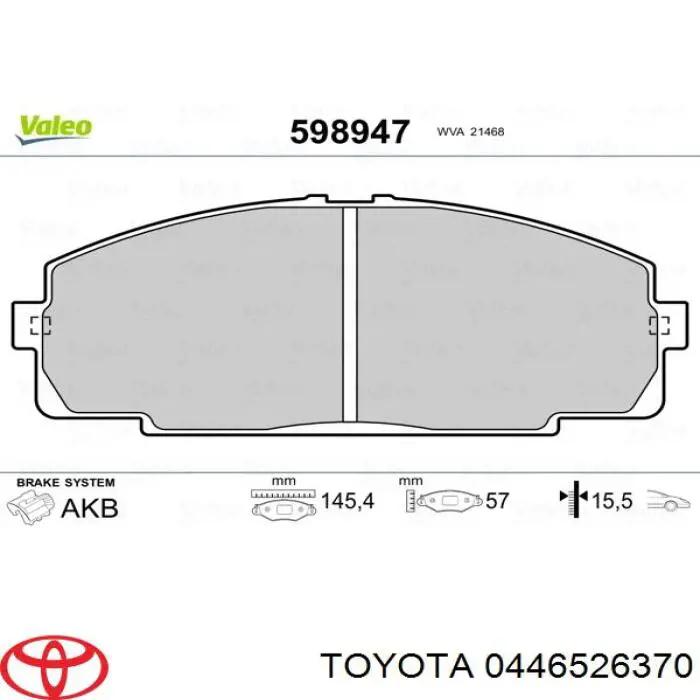Do koszyka 0446526370 Toyota Klocki hamulcowe przednie tarczowe
