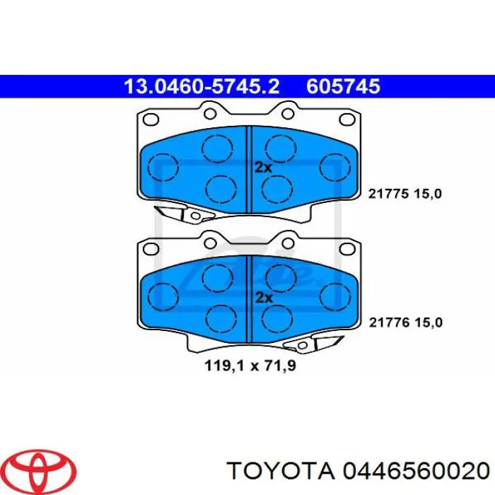 Do koszyka 0446560020 Toyota Klocki hamulcowe przednie tarczowe