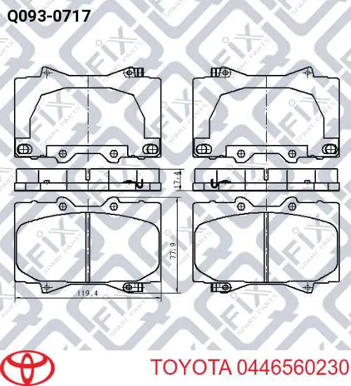 Do koszyka 0446560230 Toyota Klocki hamulcowe przednie tarczowe