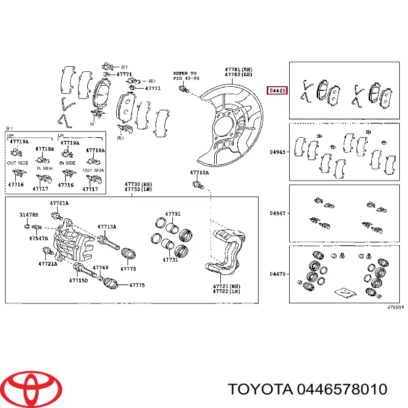 Klocki hamulcowe przednie tarczowe Toyota 0446578010 cena, od 146,61 USD
