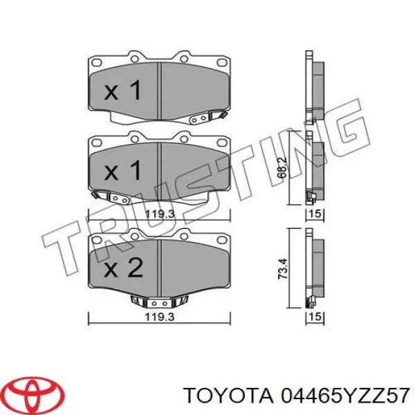 Do koszyka 04465YZZ57 Toyota Klocki hamulcowe przednie tarczowe