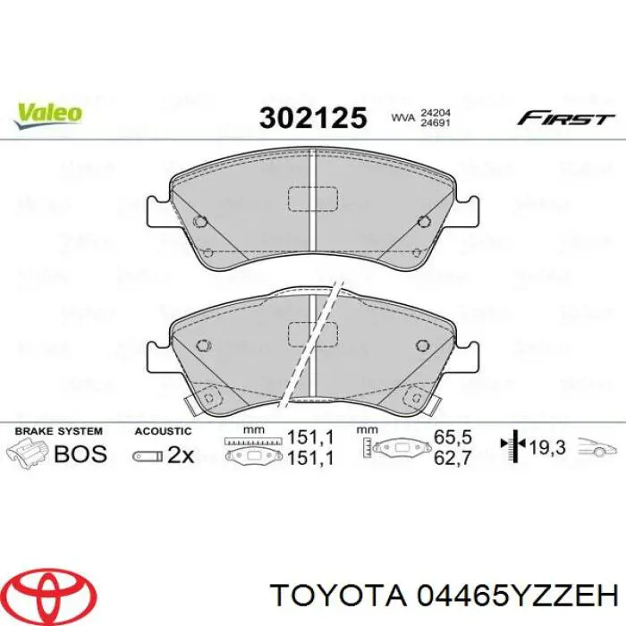 Do koszyka 04465YZZEH Toyota Klocki hamulcowe przednie tarczowe