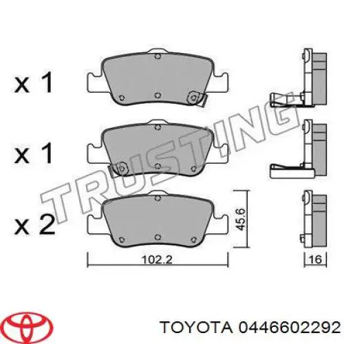 Okładziny (klocki) do hamulców tarczowych tylne Toyota 0446602292 cena, od 20,13 USD