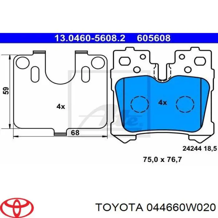 Okładziny (klocki) do hamulców tarczowych tylne Toyota 044660W020 cena, od 26,33 USD