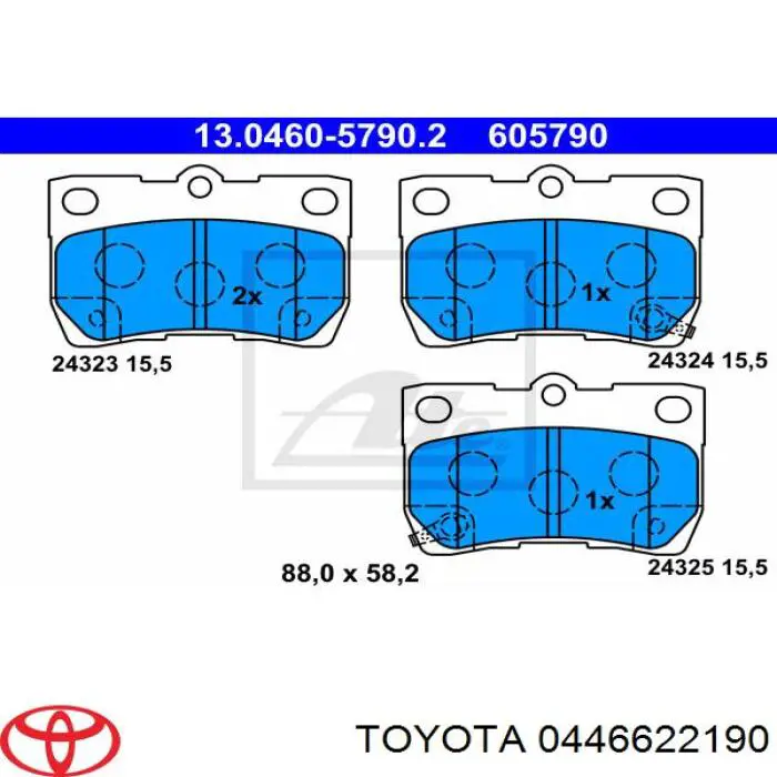 Okładziny (klocki) do hamulców tarczowych tylne Toyota 0446622190 cena, od 23,52 USD
