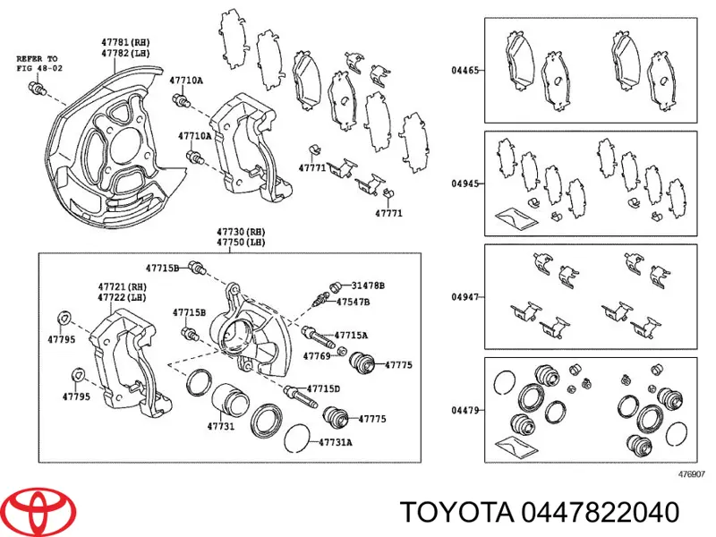 0447822040 Toyota zestaw naprawczy zacisku hamulcowego przedniego