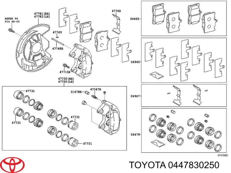Zestaw naprawczy zacisku hamulcowego przedniego Toyota 0447830250 cena, od 11,17 USD