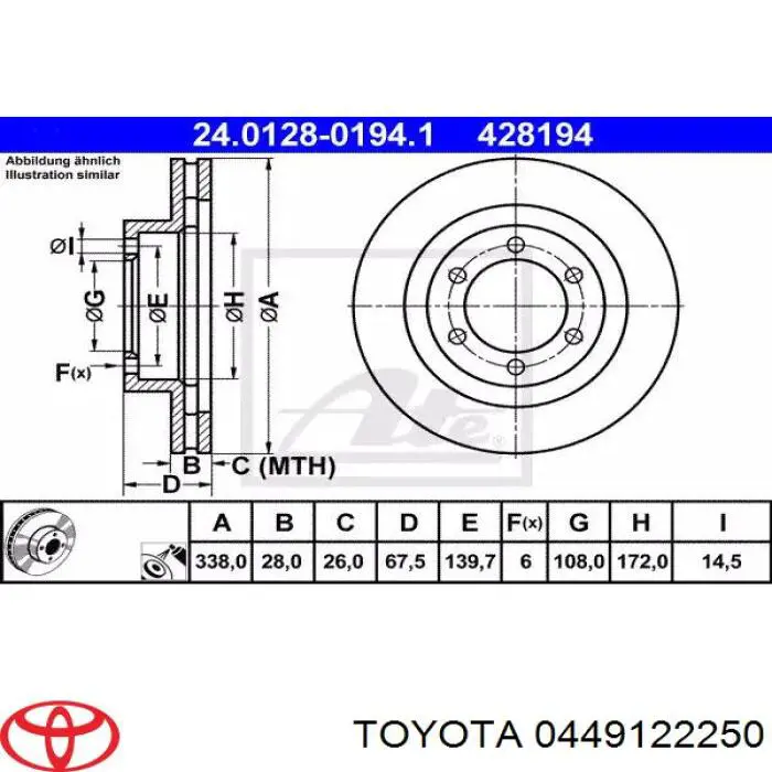 0449122250 Toyota Klocki hamulcowe przednie tarczowe