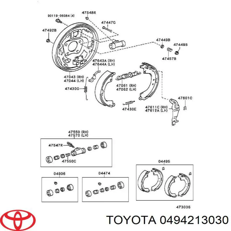 0494213030 Toyota zestaw montażowy szczęk hamulcowych tylnych