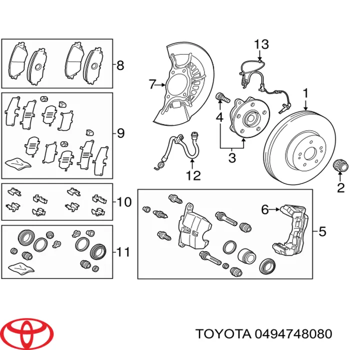 0494748080 Toyota zestaw naprawczy hamulców przednich