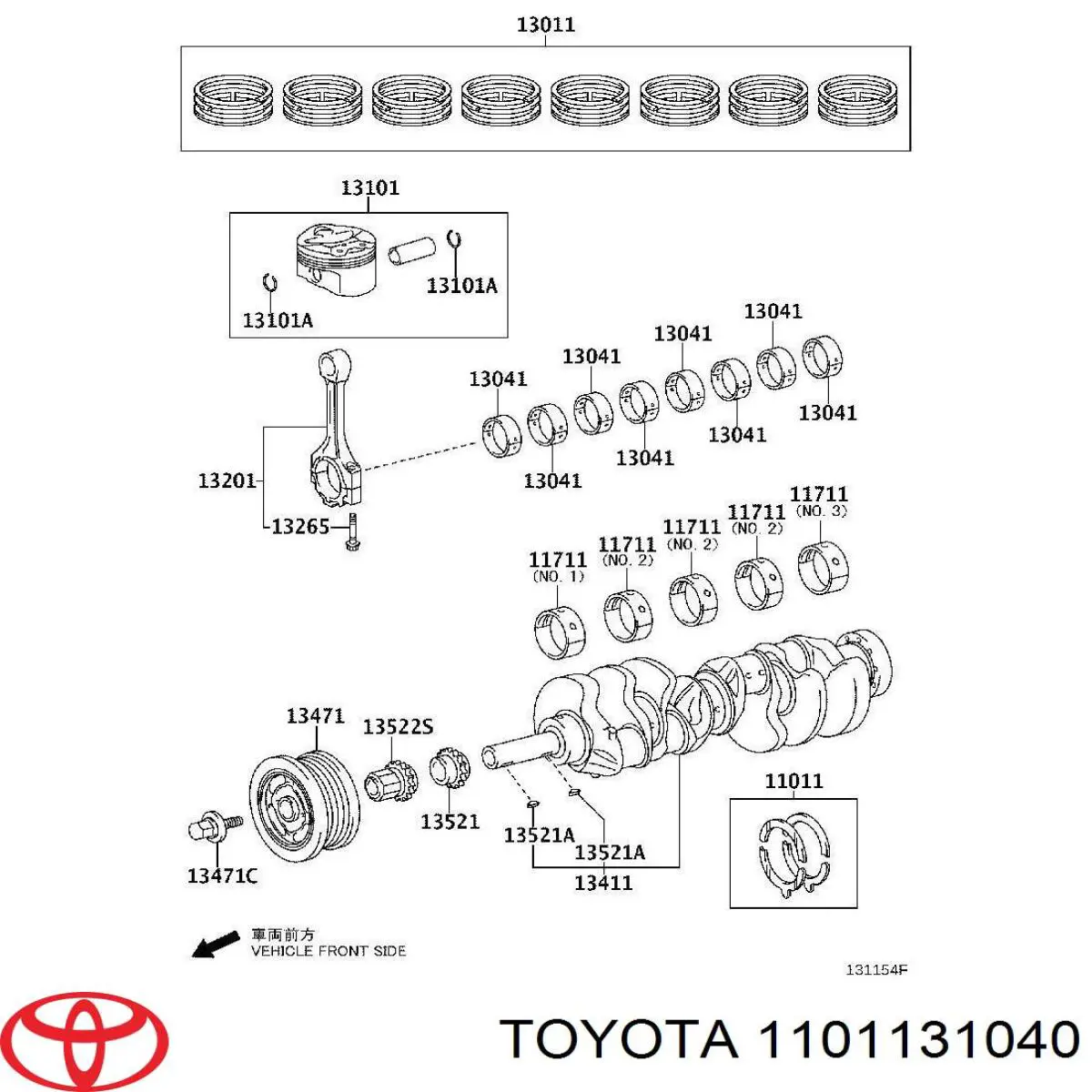 1101131040 Toyota Półpierścień oporowy wału korbowego, STD, zestaw
