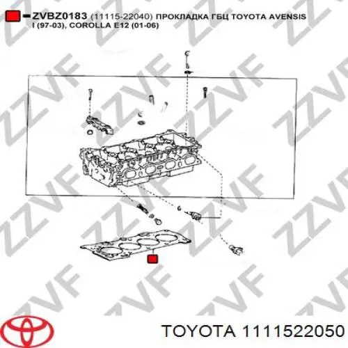 Do koszyka 1111522050 Toyota Uszczelka głowicy cylindrów