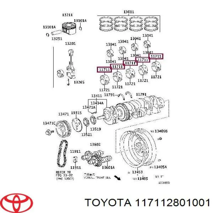 117112801001 Toyota panewki główne wału korbowego, zestaw, standardowe (std)