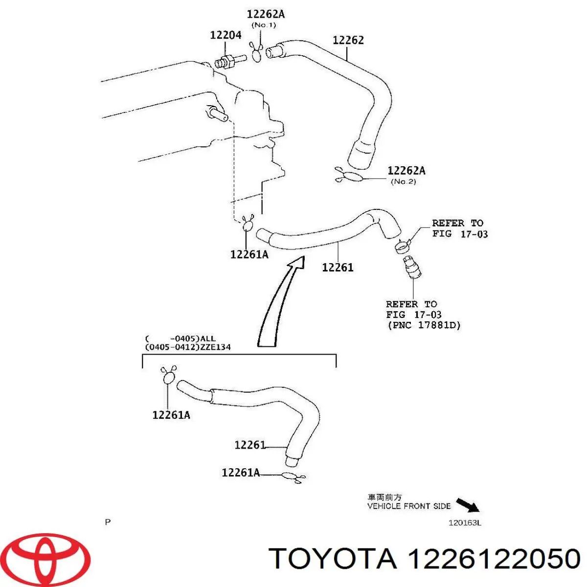 Króciec wentylacji kadłuba (separatora oleju) Toyota 1226122050 cena, od 40,51 USD