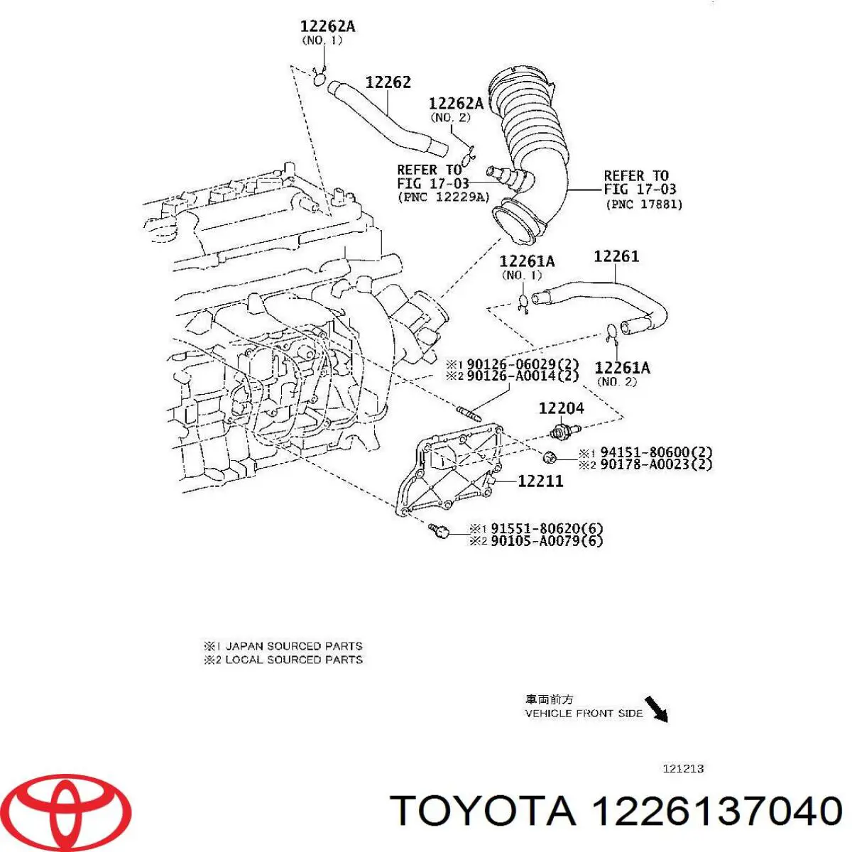 1226137040 Toyota Króciec wentylacji kadłuba (separatora oleju)
