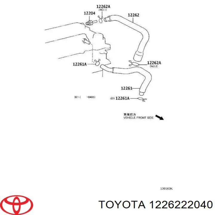 Do koszyka 122620D110 Toyota Króciec wentylacji kadłuba (separatora oleju)