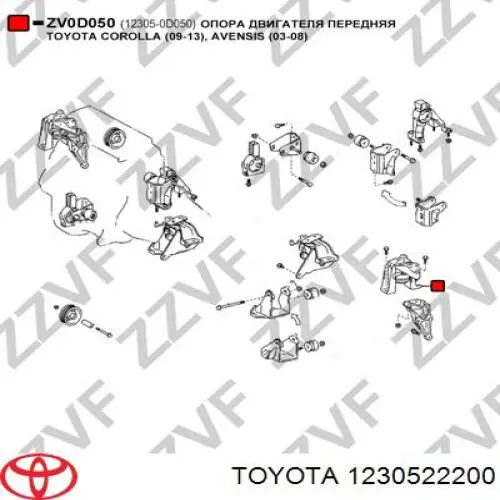 Poduszka (podpora) silnika prawa Toyota 1230522200 cena, od 88,62 USD
