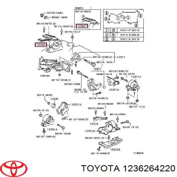 1236264220 Toyota Poduszka (podpora) silnika prawa