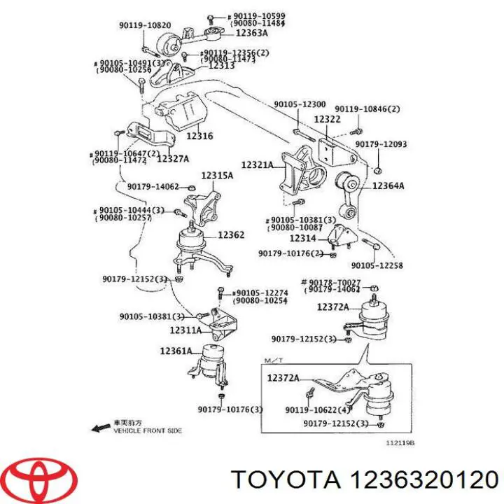 1236320120 Toyota Poduszka (podpora) silnika prawa górna