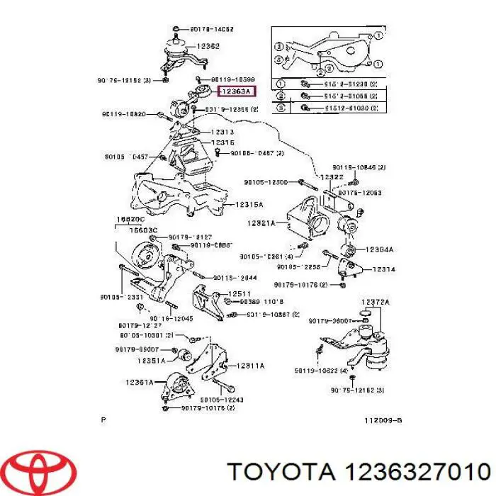 Poduszka (podpora) silnika prawa Toyota 1236327010 cena, od 306,79 USD