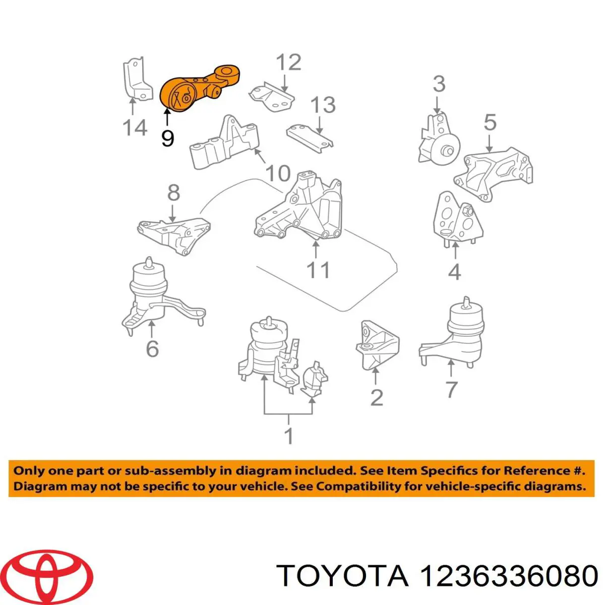 Do koszyka 1236336080 Toyota Poduszka (podpora) silnika prawa górna