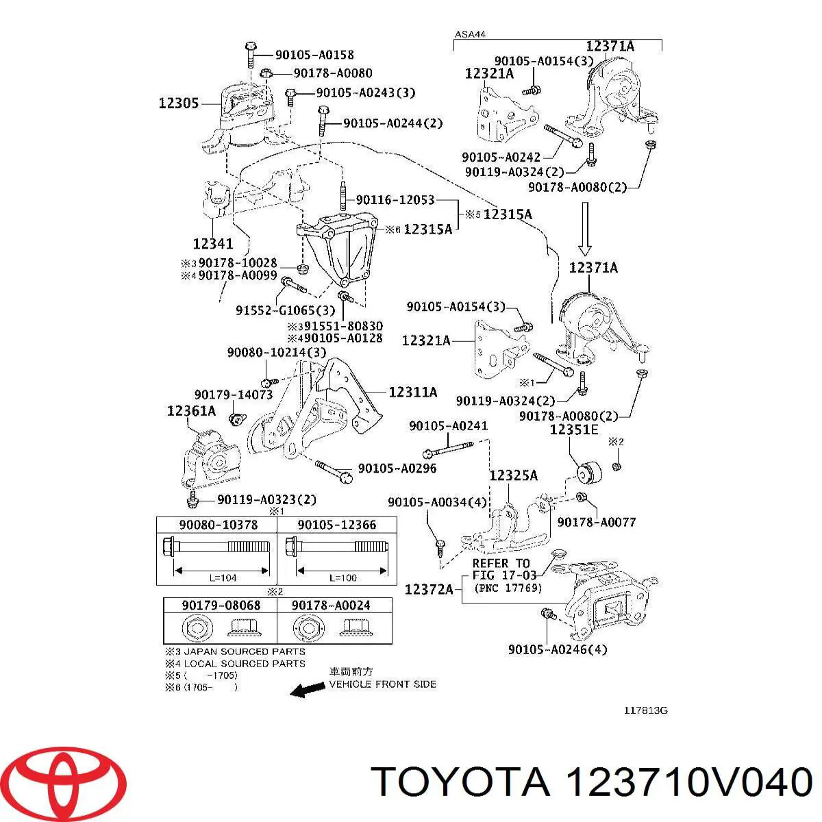 Poduszka (podpora) silnika tylna Toyota 123710V040 cena, od 44,00 USD