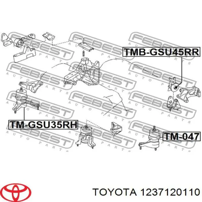Poduszka (podpora) silnika tylna Toyota 1237120110 cena, od 48,16 USD