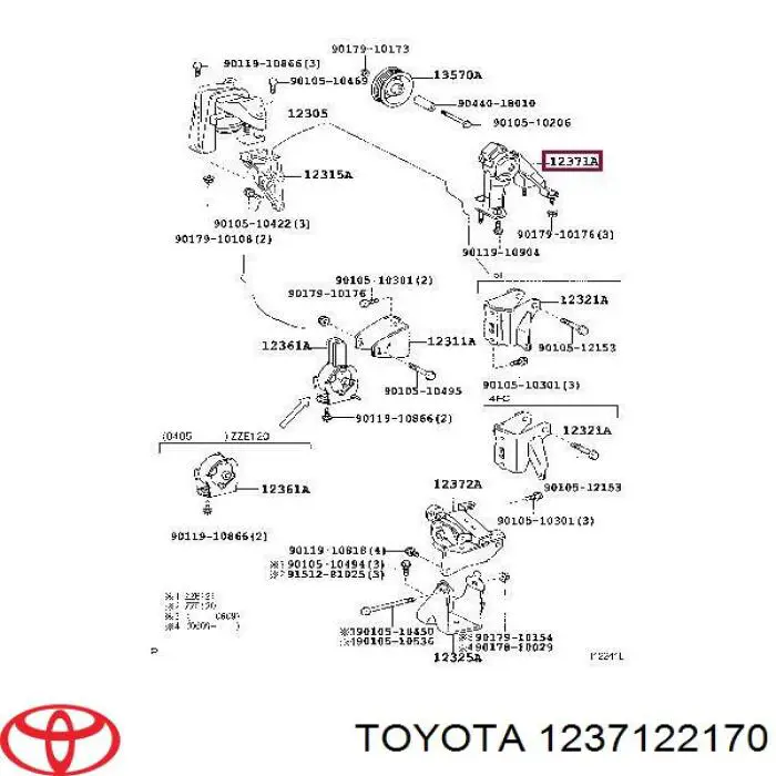 Do koszyka 1237122170 Toyota Poduszka (podpora) silnika tylna