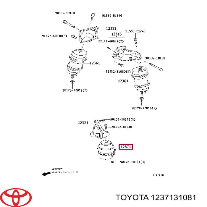 Poduszka (podpora) silnika tylna Toyota 1237131081 cena, od 172,00 USD