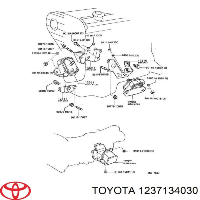 1237134030 Toyota Poduszka (podpora) silnika prawa