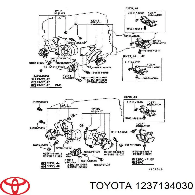 Poduszka (podpora) silnika prawa Toyota 1237134030 cena, od 10,78 USD