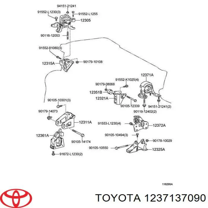 1237137090 Toyota Poduszka (podpora) silnika tylna