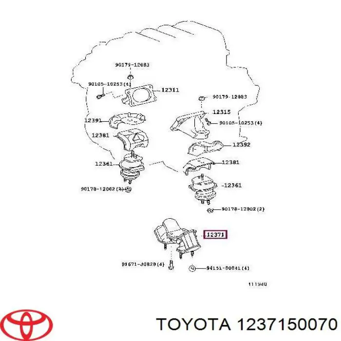 1237150200 Toyota Poduszka (podpora) silnika tylna