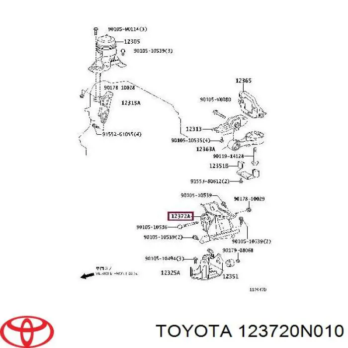 Poduszka (podpora) silnika lewa Toyota 123720N010 cena, od 124,41 USD