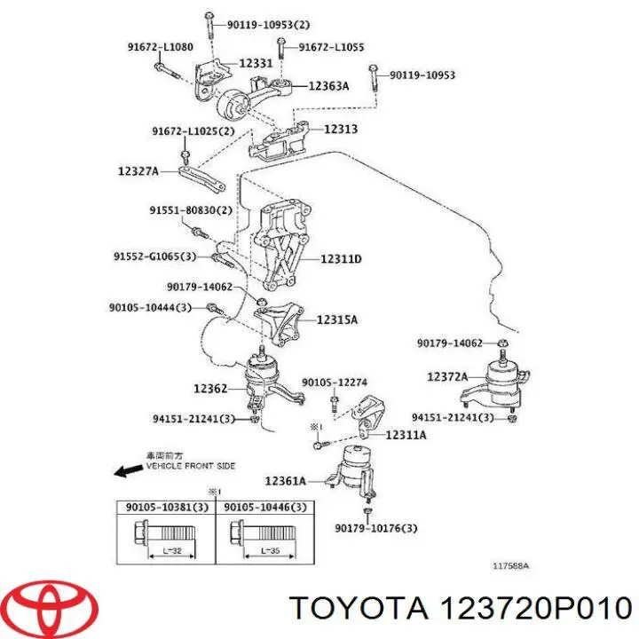 Poduszka (podpora) silnika lewa Toyota 123720P010 cena, od 112,93 USD