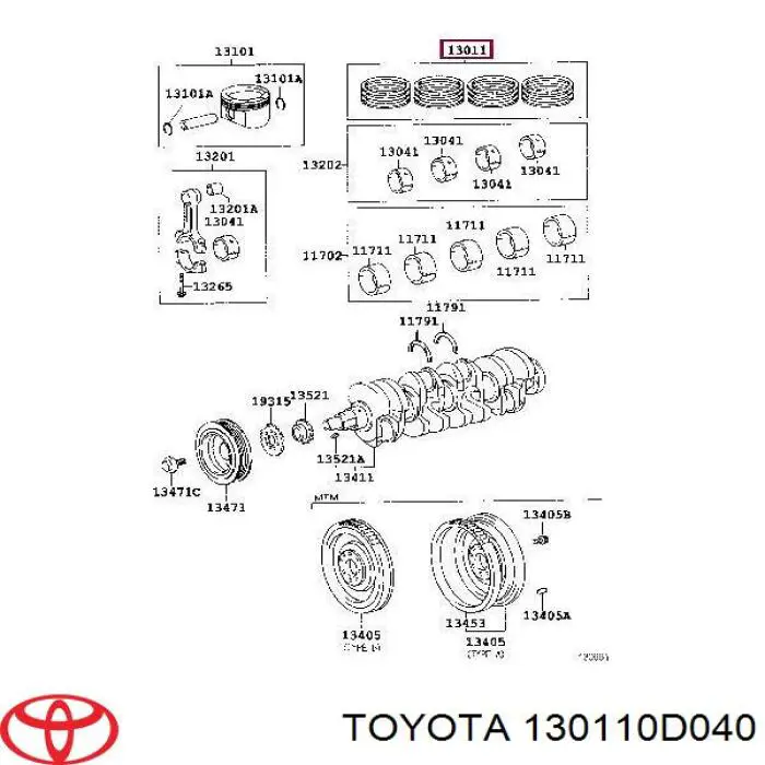 Do koszyka 130110D080 Toyota Zestaw pierścieni tłokowych do silnika, STD