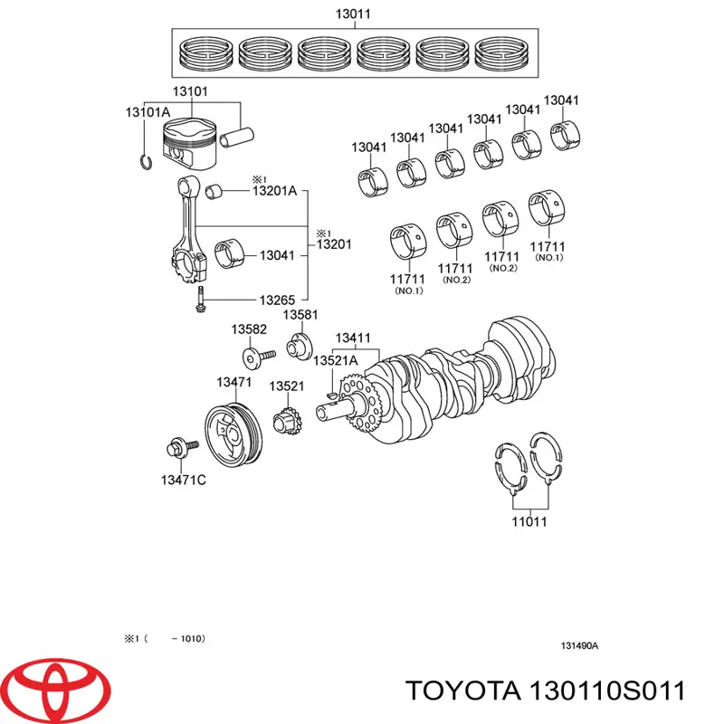 130110S011 Toyota Zestaw pierścieni tłokowych do silnika, STD