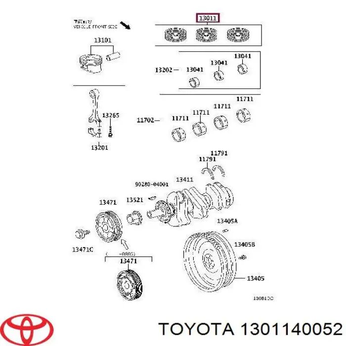 1301140052 Toyota zestaw pierścieni tłokowych do silnika, std