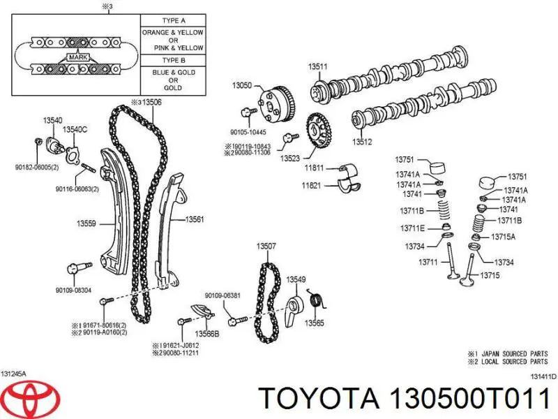 Koło zębate walcowe wału rozrządu silnika, dolotowego (ssącego) Toyota 130500T011 cena, od 97,33 USD