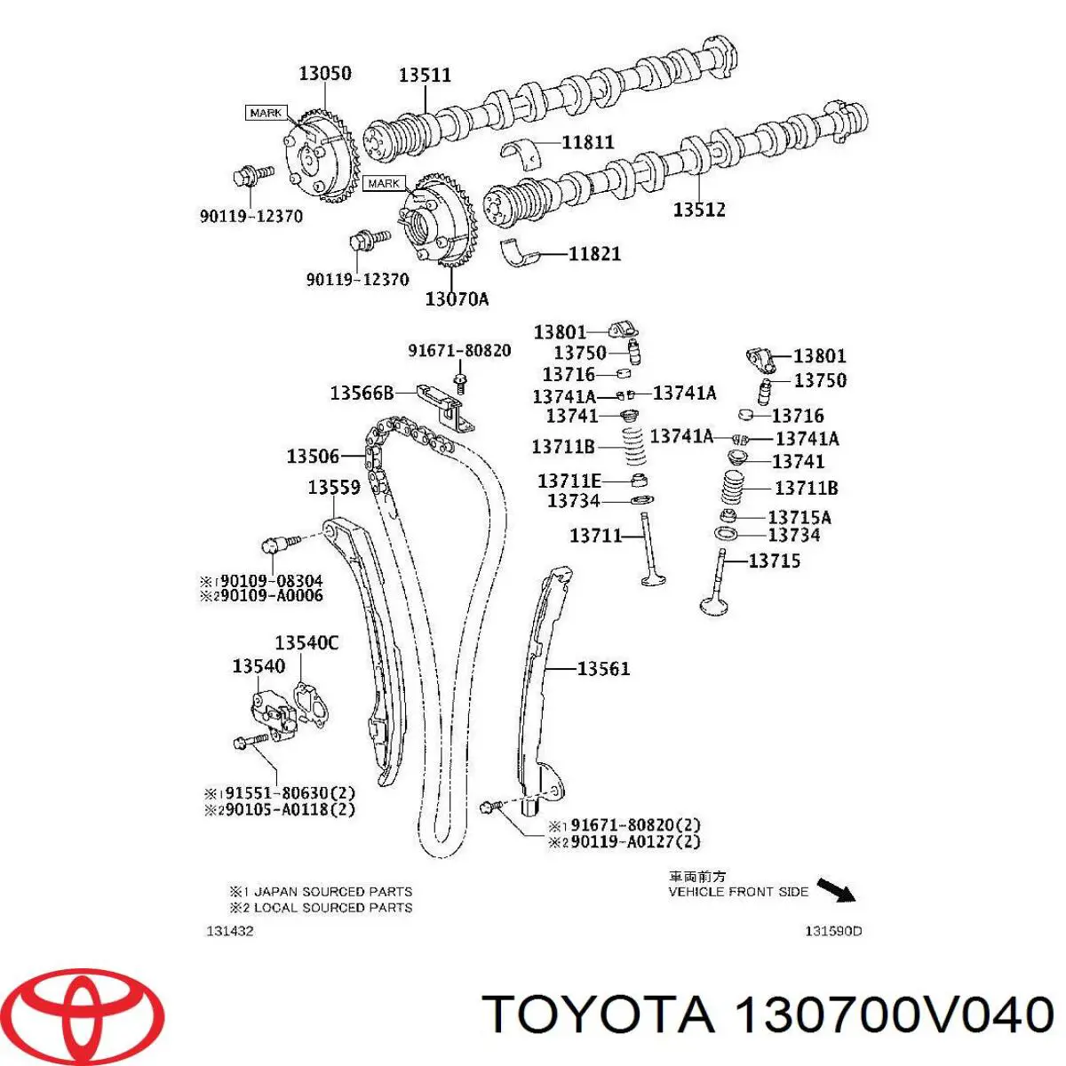Do koszyka 130700V040 Toyota Koło zębate walcowe wałka rozrządu wydechowego
