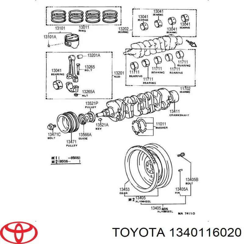 Do koszyka 1340116020 Toyota Wał korbowy silnika