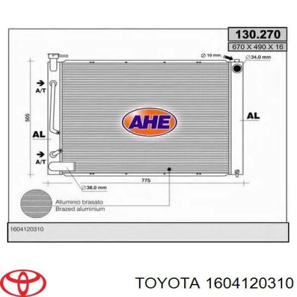 Chłodnica silnika Toyota 1604120310 cena, od 162,71 USD